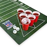 Evil Jared's Beer Pong Matte Set | 180 x 60 cm Wasserfest und Reißfest | Inkl. 60 Red Cups + 4 Mini Shot Cups + 6 Ping Pong Bälle | American Football Design Trinkspiel